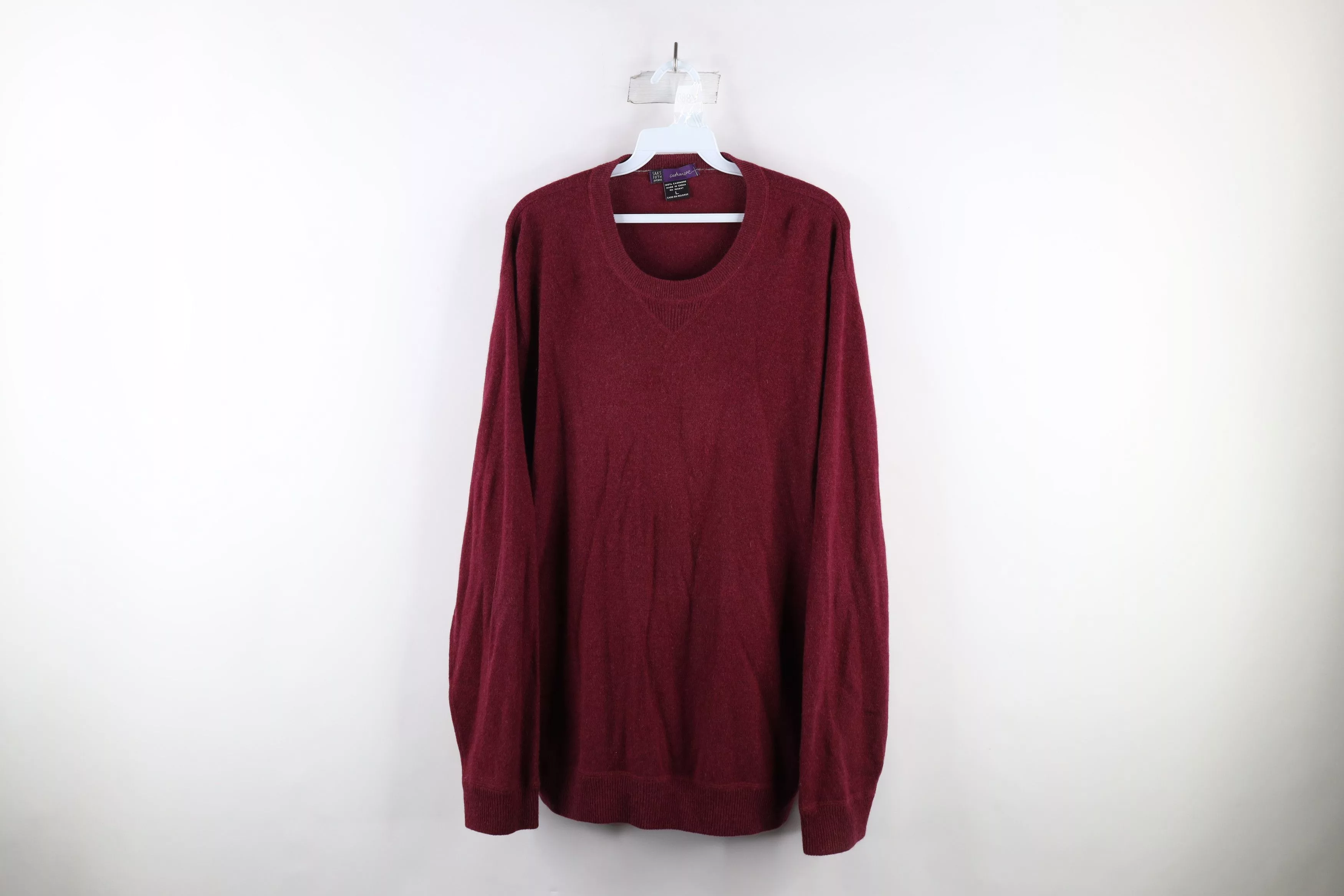 Vintage Sweaters Knitwear Vintage Blank Cashmere Knit Crewneck Sweater Burgundy Red