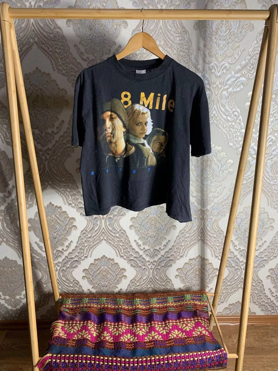 Eminem Short Sleeve T Shirts Eminem × Vintage VERY RARE EMINEM 8 MILE BIG LOGO T-SHIRT Y2K 90s RAP HIP HOP Gray Streetwear