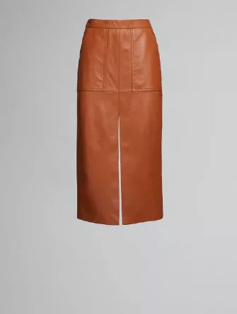 Marni Midi Skirts Marni o1srvl11e0624 Leather Skirt in Brown