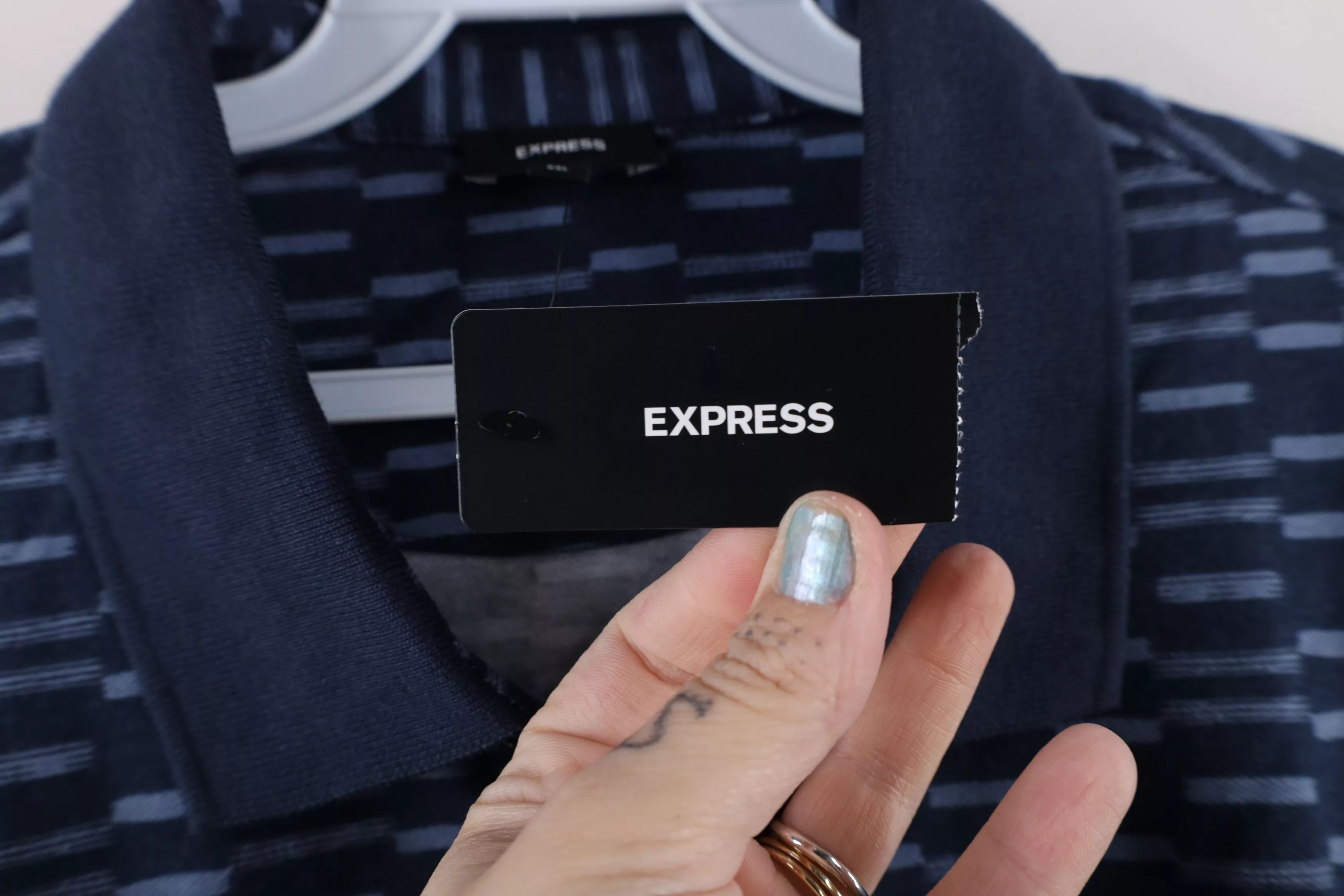 Express Polos Express × Vintage New Express Geometric Knit Stretch Collared Golf Polo Shirt Multi