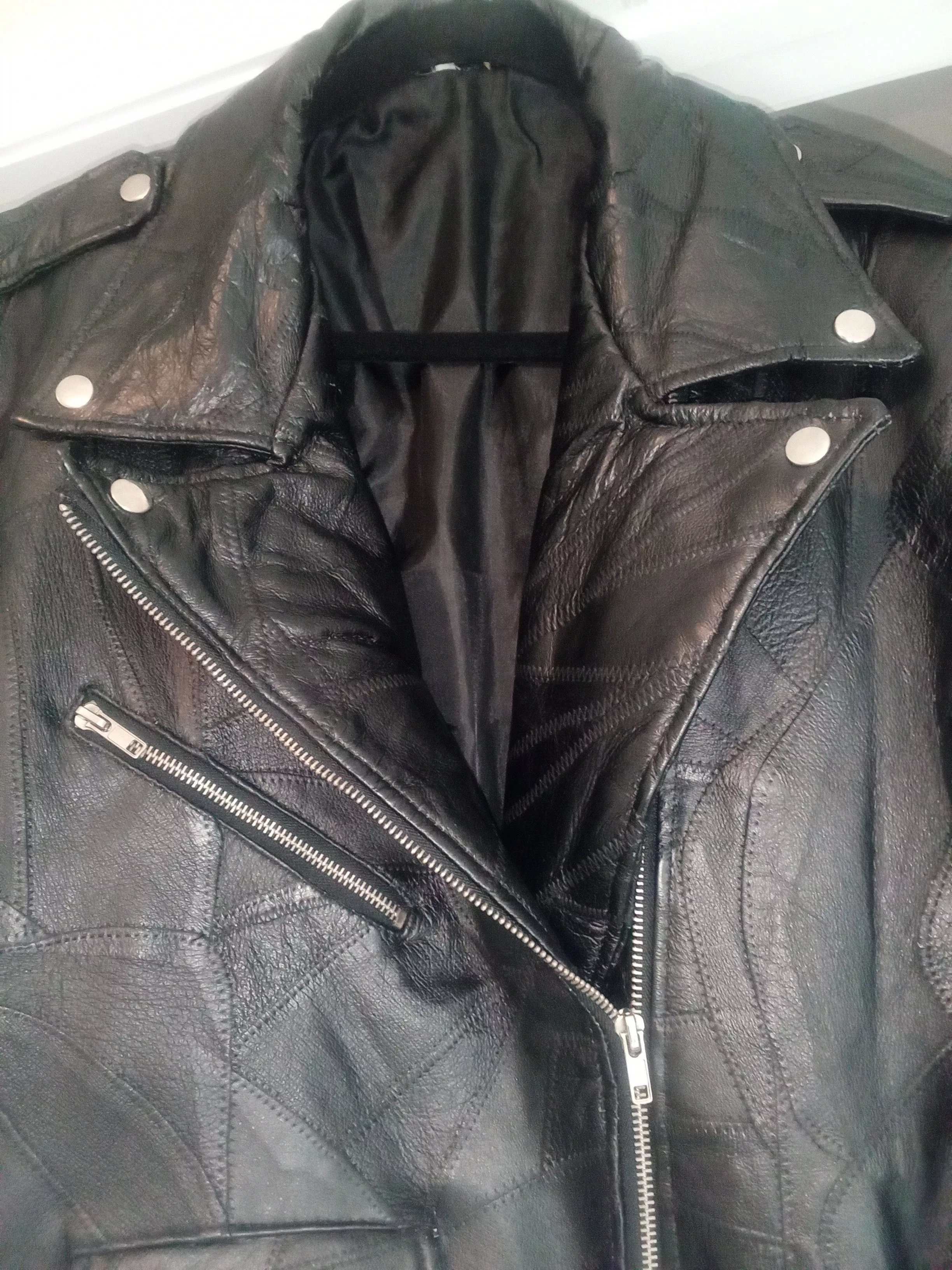 Vintage Leather Jackets VINTAGE LEATHER BIKER JACKET WITH EAGLE EMBROIDERY Black