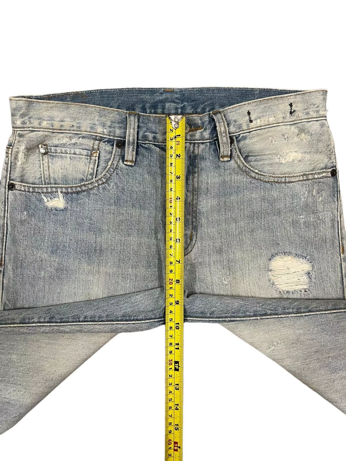 Designer Denim Designer Vintage Light Blue Heavy Distressed Regular Straight Jeans