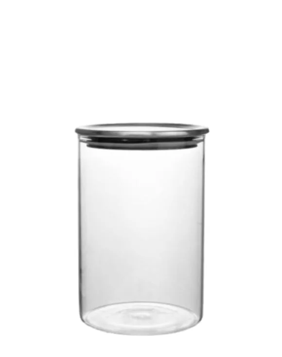 Glass Canister Straight Side Silver Lid  32oz.