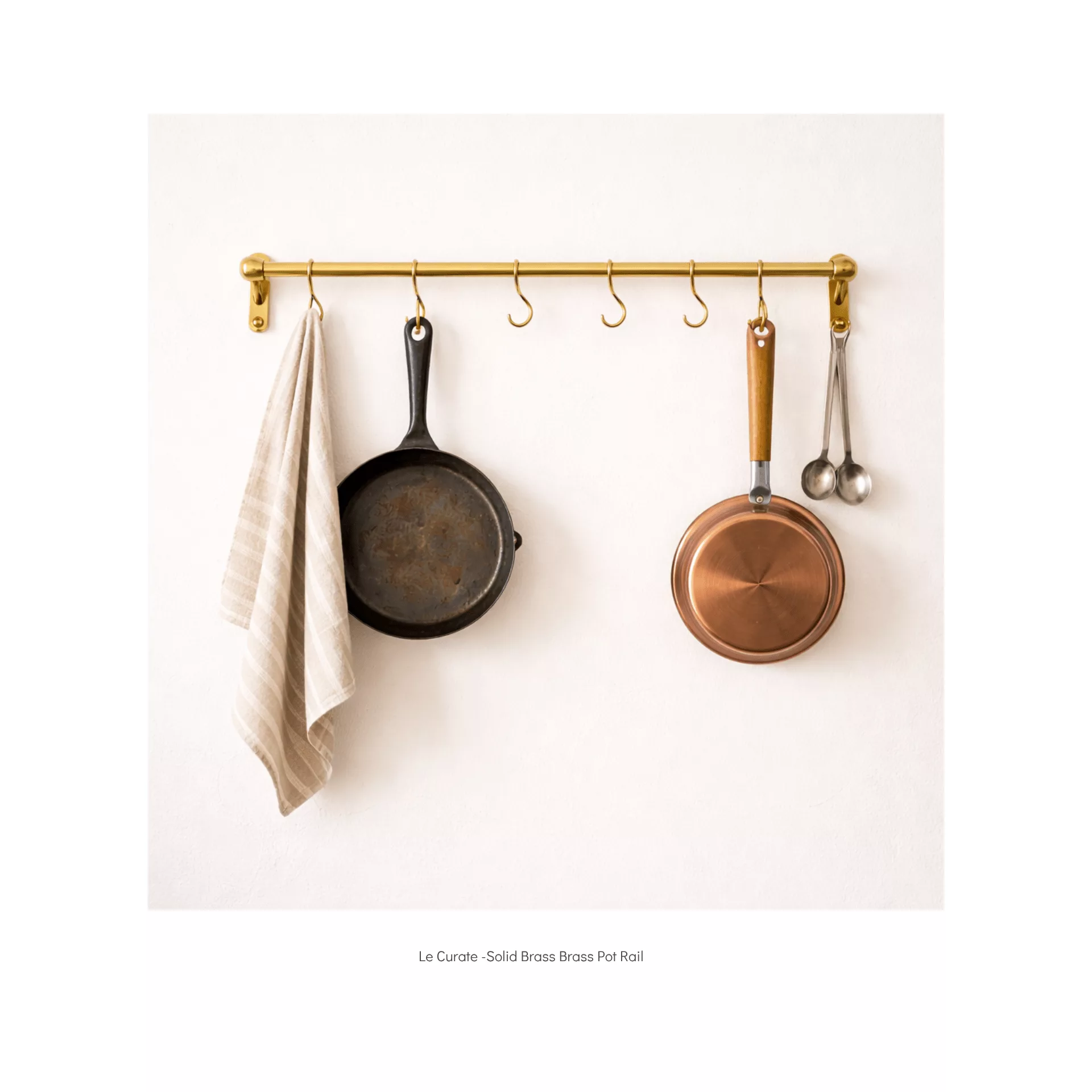 Solid Brass Hanging Pot Rail with Hooks - Curated Home Decor