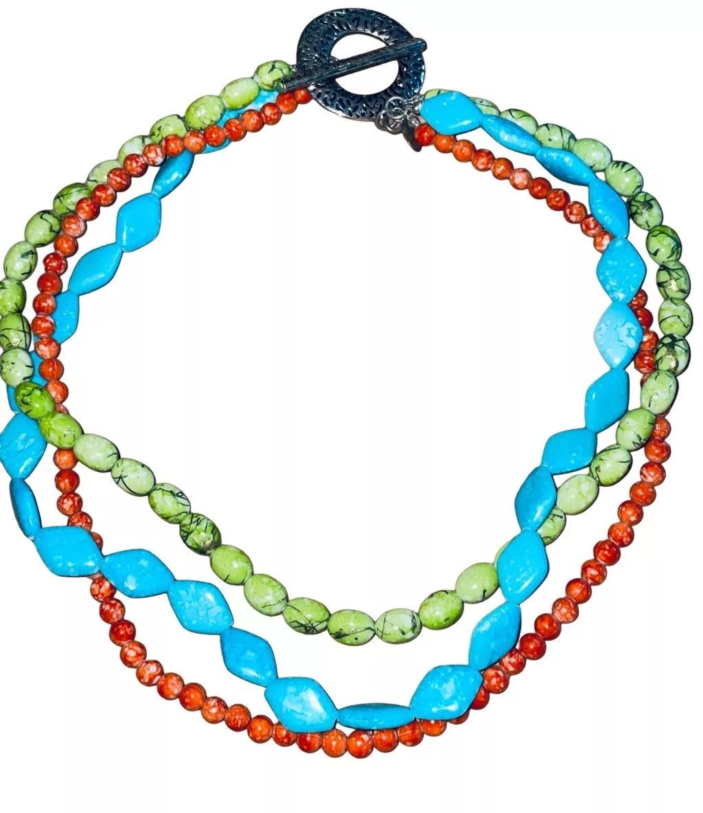 Vintage Necklaces Vintage Southwest Multi Strand Boho Necklace Blue