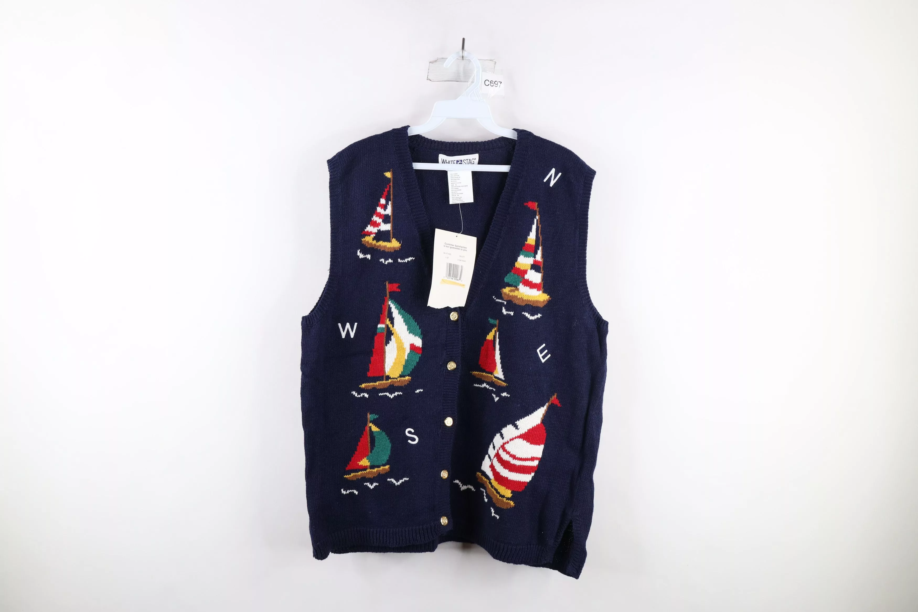 Vintage Sweaters Deadstock Vintage 90s Streetwear Sailing Knit Sweater Vest Blue