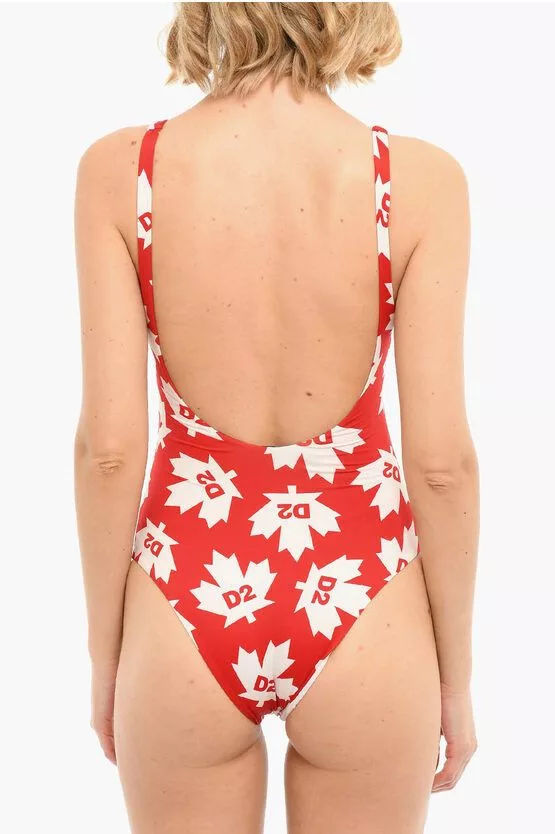 Dsquared2 Bodysuits Dsquared2 og1mm0624 Logo Printed Swimsuit in Red/White