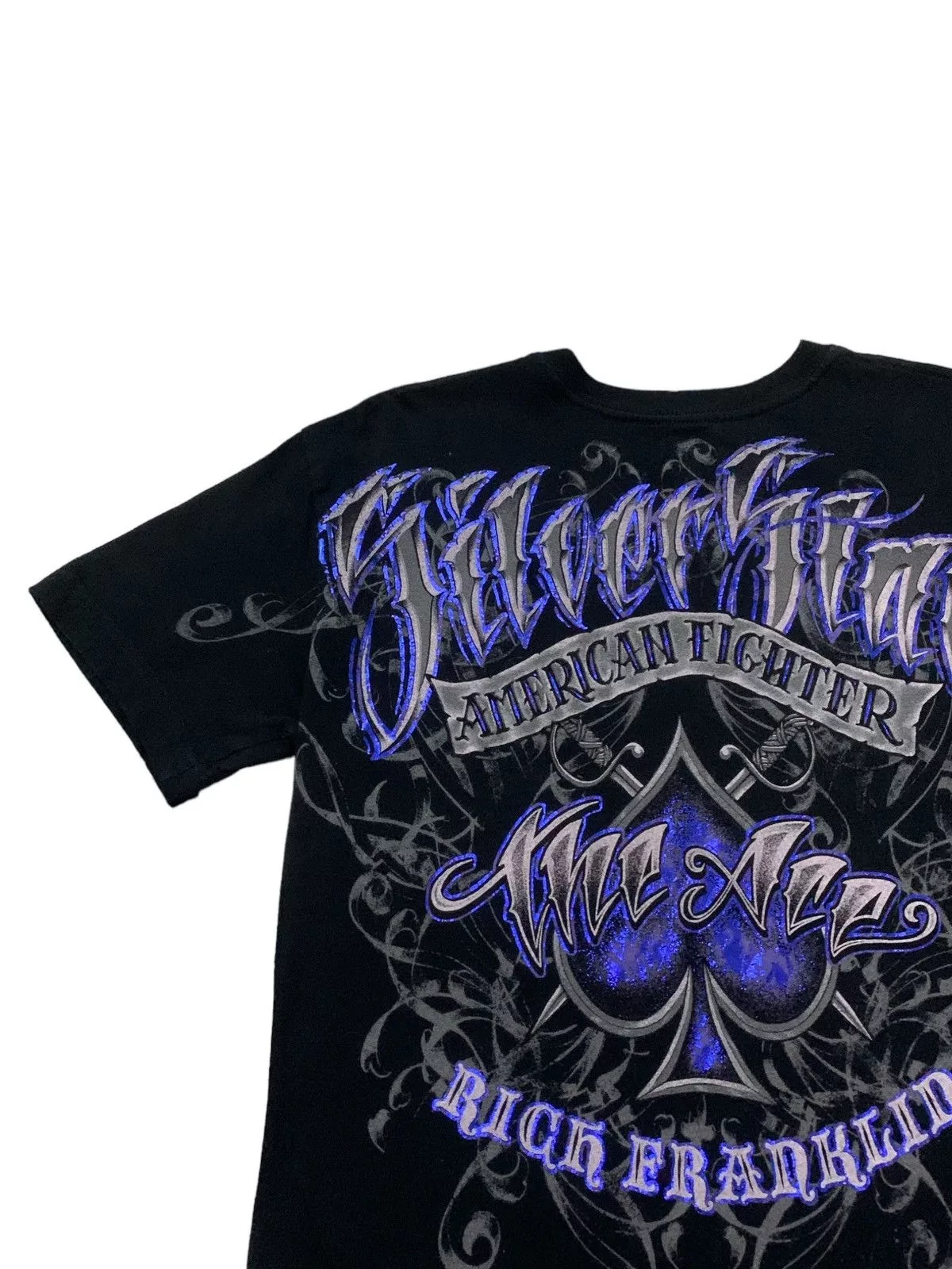 Affliction Short Sleeve T Shirts Affliction × Ed Hardy Affliction Silver Star American Fighter MMA Elites Tshirt Black Streetwear