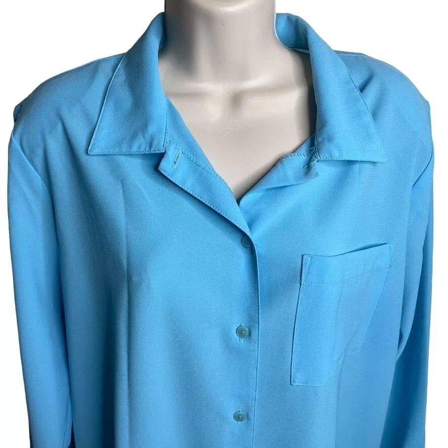 Other Blouses Other Womens Button Down Dress Blouse Lightweight Blue Top Plus Si