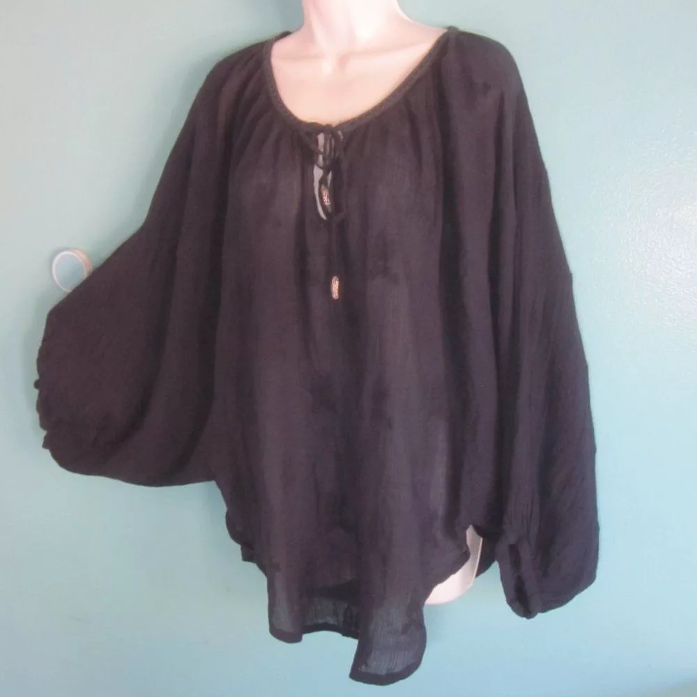 Neiman Marcus Blouses Neiman Marcus Neumann Marcus Size L Navy Blue Gauze Cotton Summer Top Cove