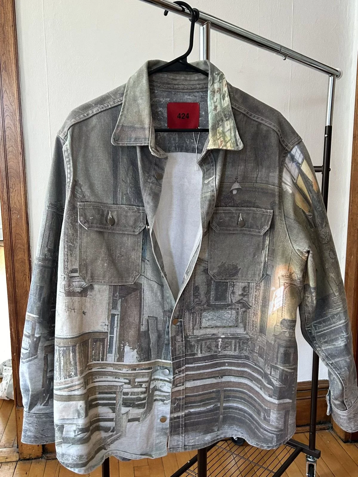 424 Denim Jackets 424 Graphic Print Denim Jacket Blue