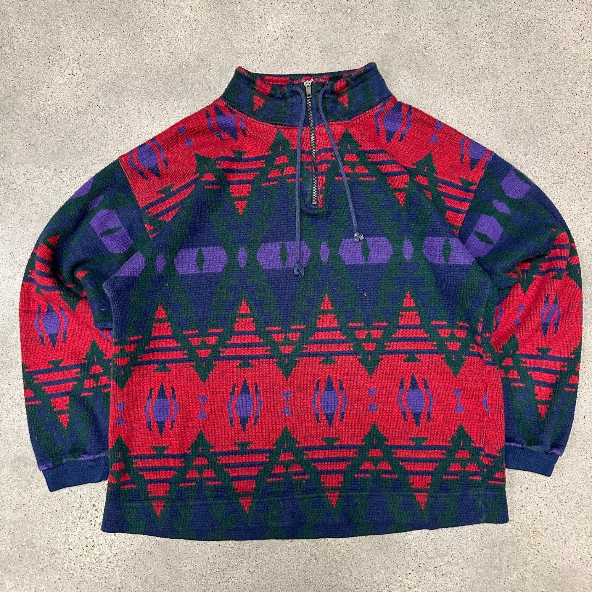 Vintage Sweatshirts Hoodies Vintage Unique Aztec Patterned Fleece Pullover Jacket Multi