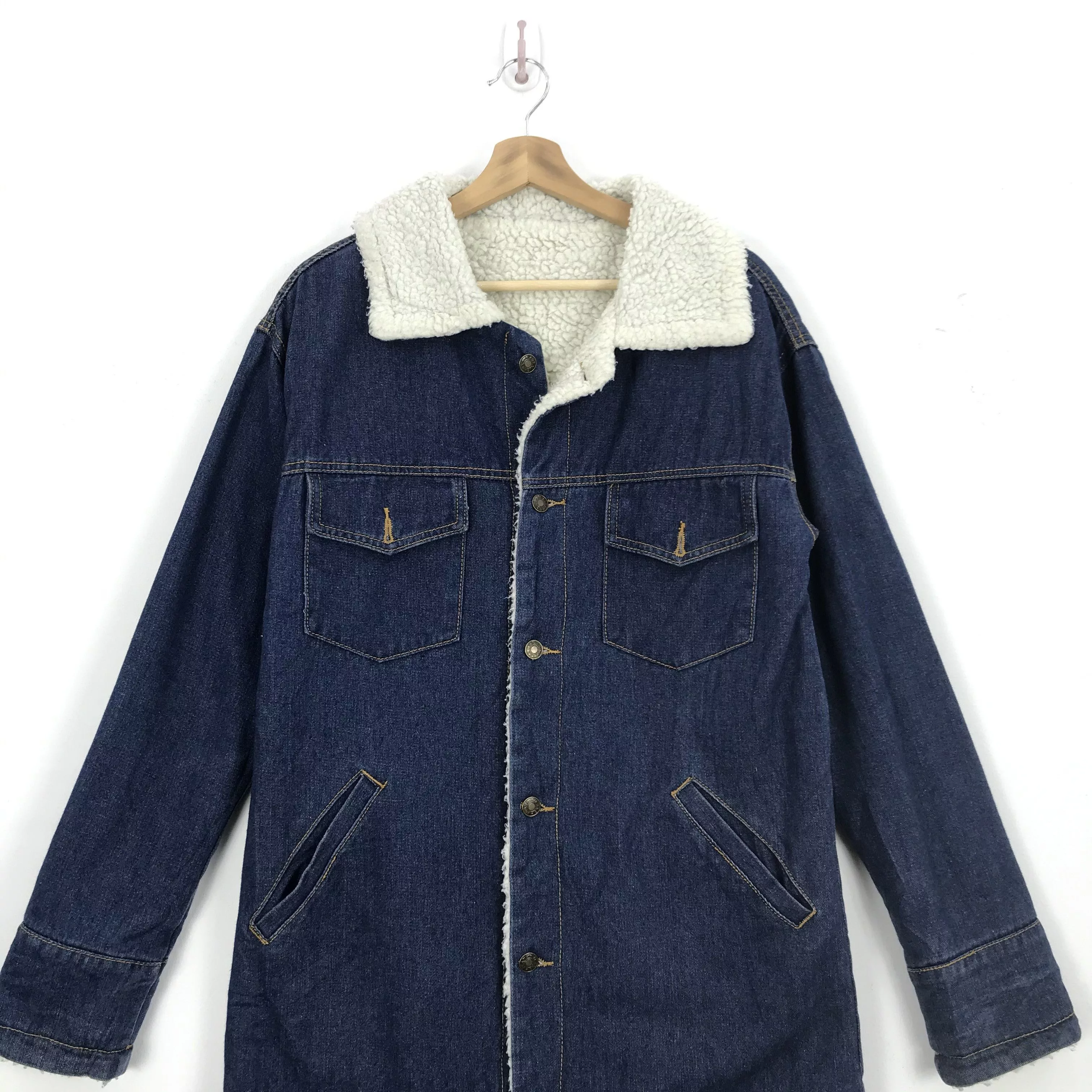 If Six Was Nine Light Jackets If Six Was Nine × Japanese Brand × Vintage Vintage Japanese Shearling Jacket Denim Long Coat Jacket Multi