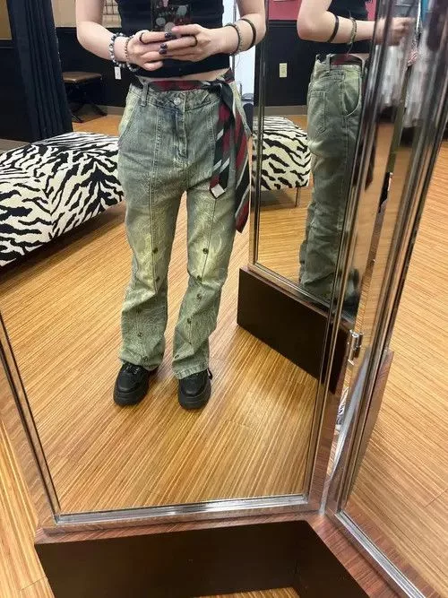 Jean Denim washed flared printed jeans Blue Avant-Garde