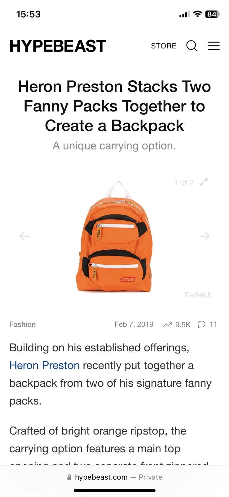 Heron Preston Bags Luggage HERON PRESTON FANNY BACKPACK ~ СТИЛЬ ~ Orange