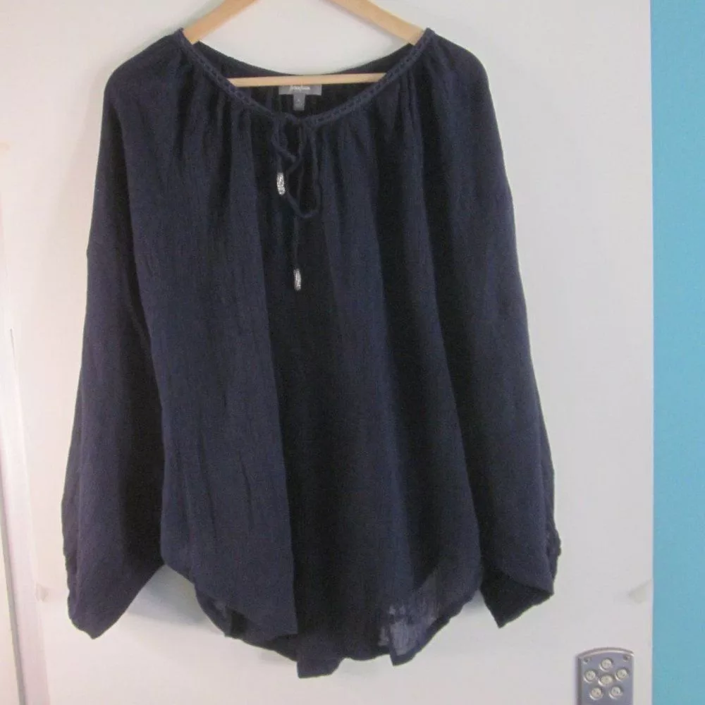 Neiman Marcus Blouses Neiman Marcus Neumann Marcus Size L Navy Blue Gauze Cotton Summer Top Cove