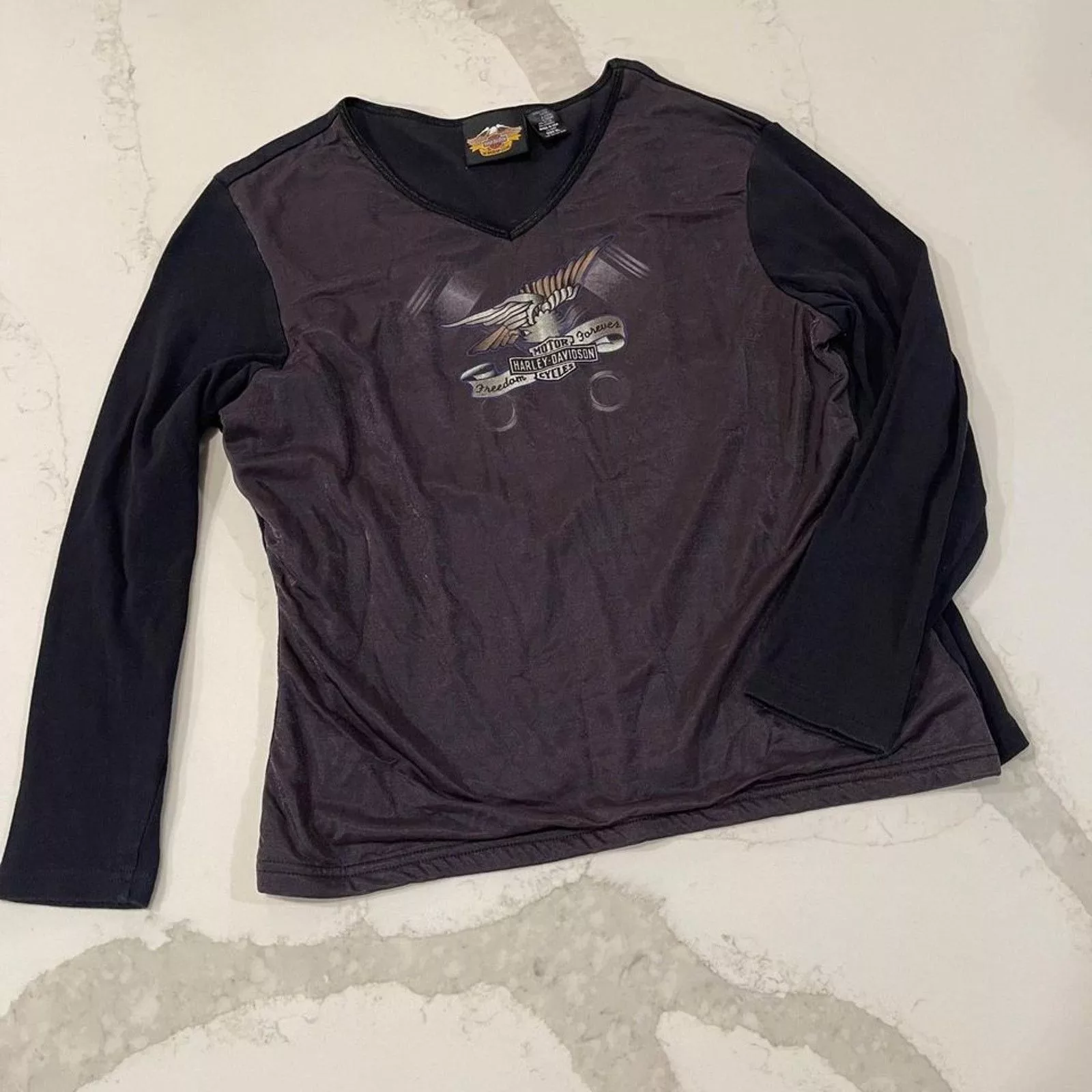 Harley Davidson Blouses Vintage Harley Davidson Black 3D Effect Long Sleeve Women XL