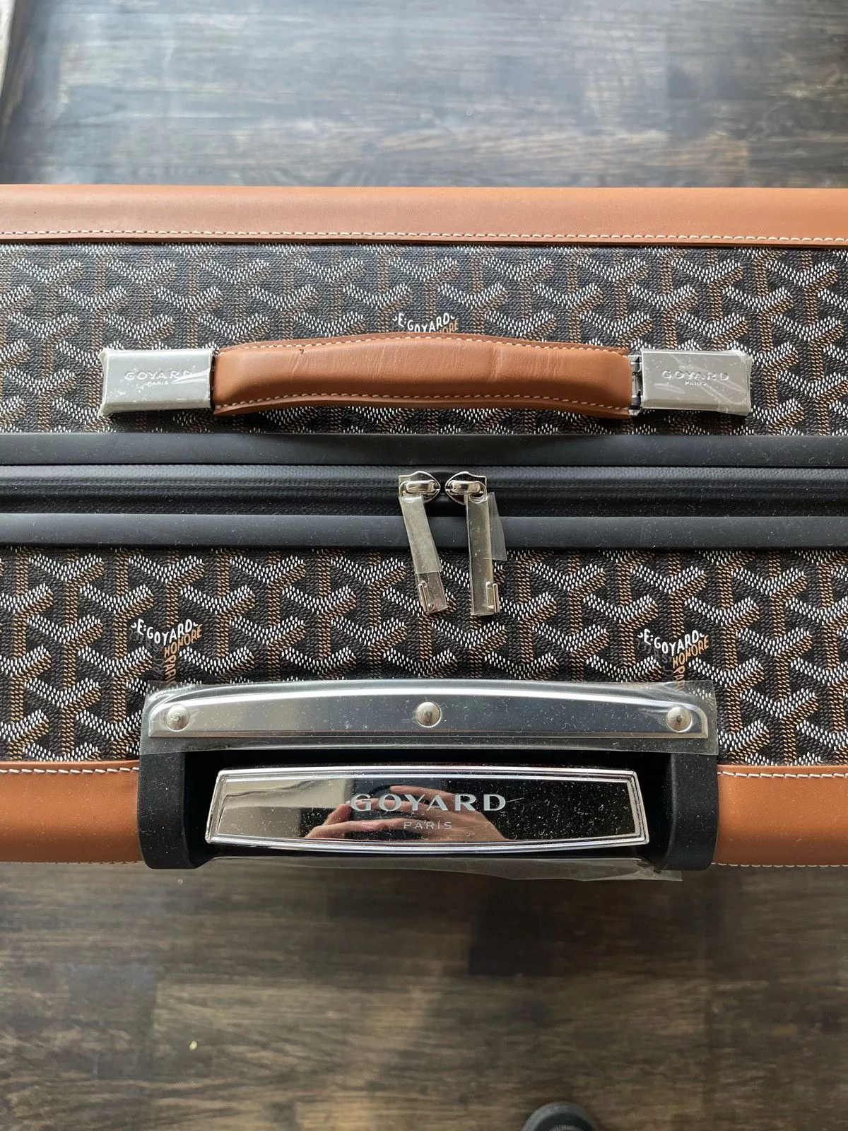 Goyard Bags Luggage Black Brown Goyard Suitcase