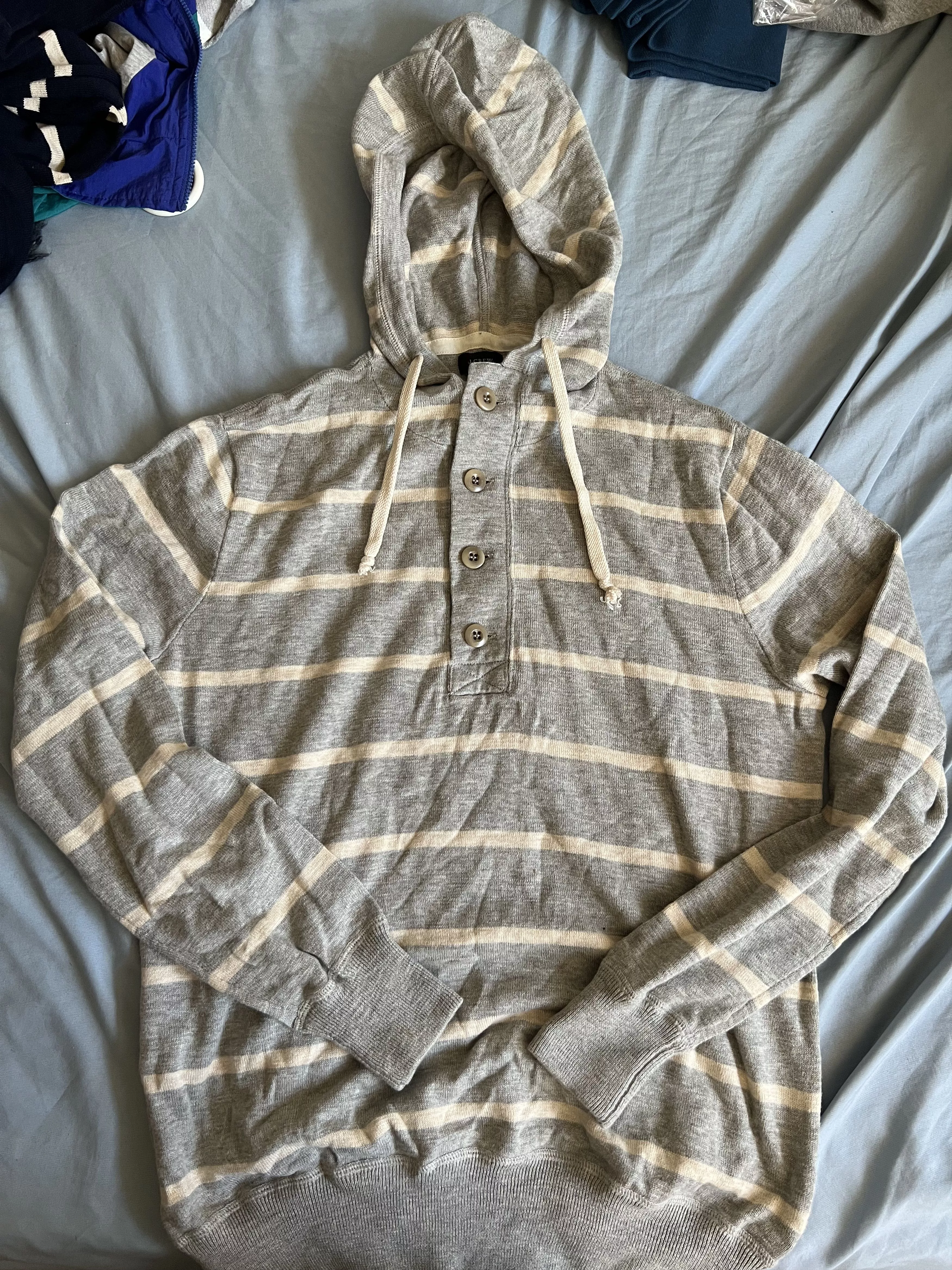 J.Crew Sweaters Knitwear J.Crew J. Crew Striped Cotton Knit Hoodie Medium grey $98 Gray