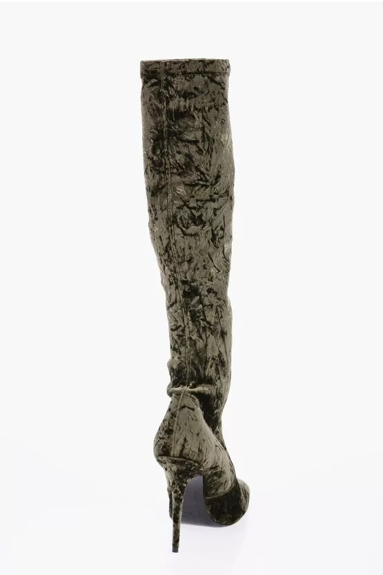 Saint Laurent Paris Boots Saint Laurent Paris Pointed Velour Knee-Lenght Boots in green