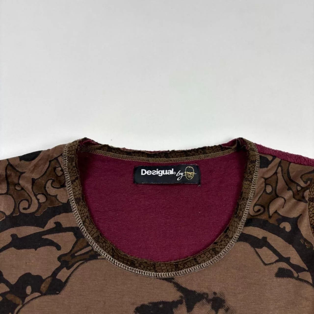 20471120 Blouses 20471120 × Japanese Brand Desigual Crochet Sleeves Top Brown Vintage