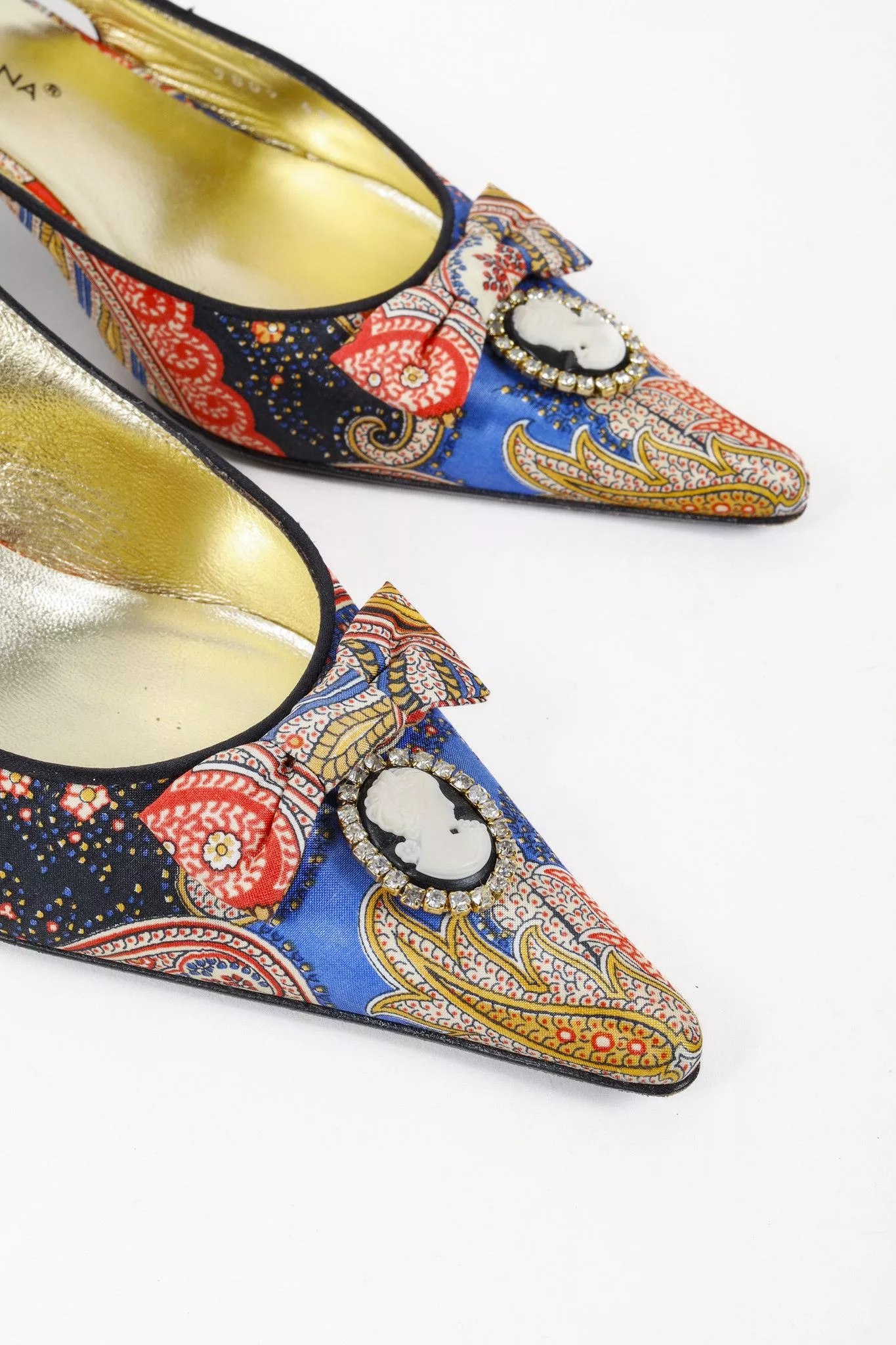 Dolce & Gabbana Heels Dolce & Gabbana Patchwork Print Cameo Slingback Heels Multi