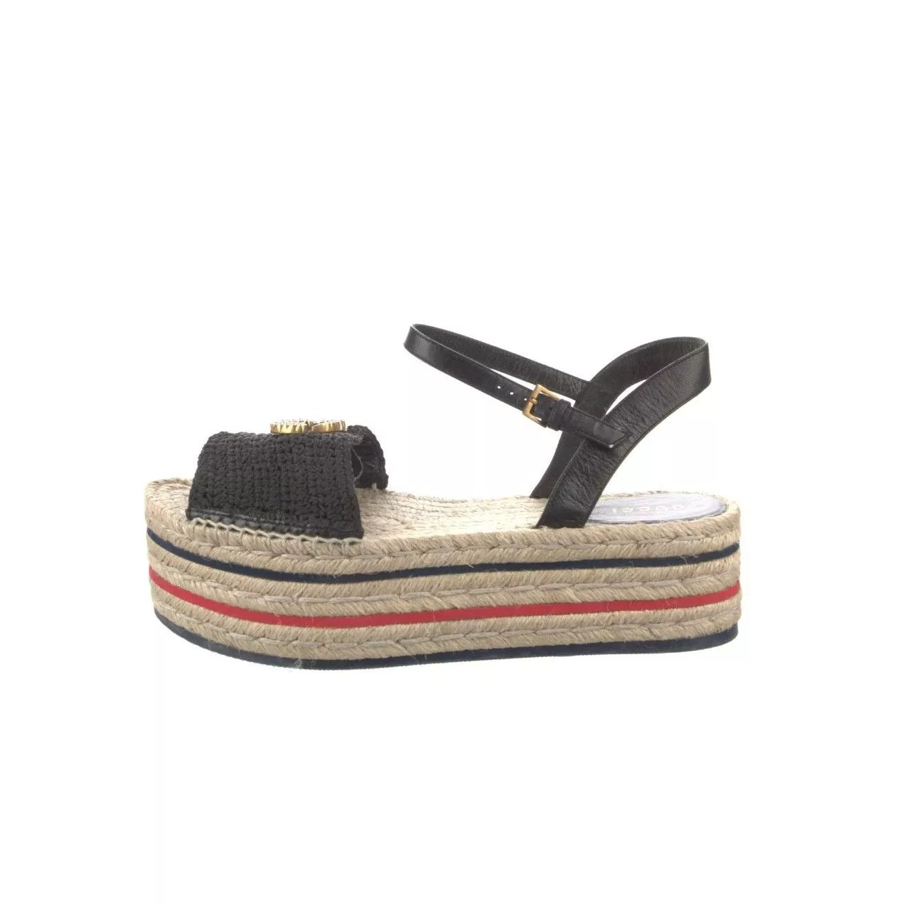 Gucci Sandals GUCCI Striped Braided Accents Espadrilles Black