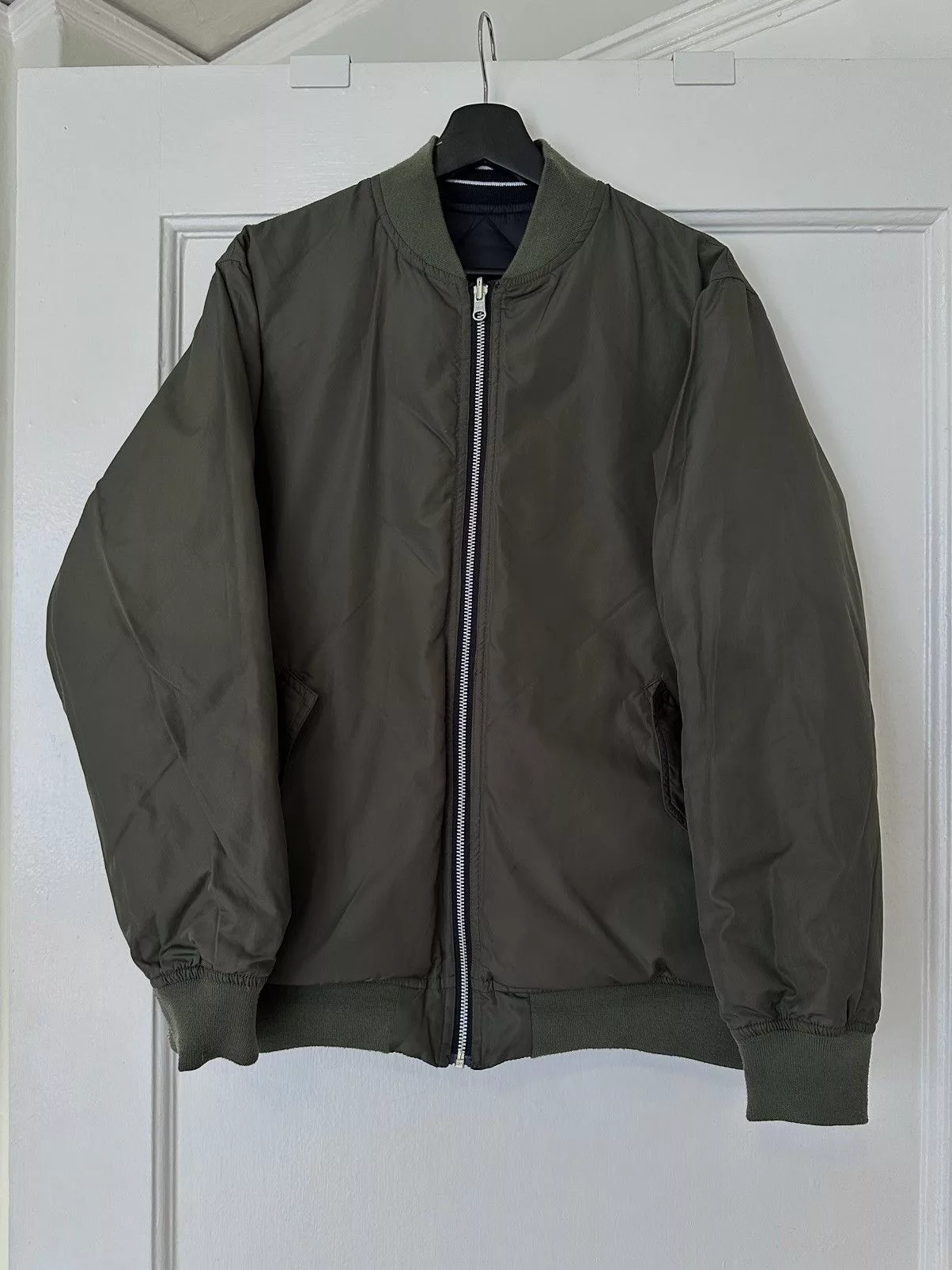 TAION Bombers TAION Reversible Navy & Khaki Quilted Down Bomber Jacket Blue