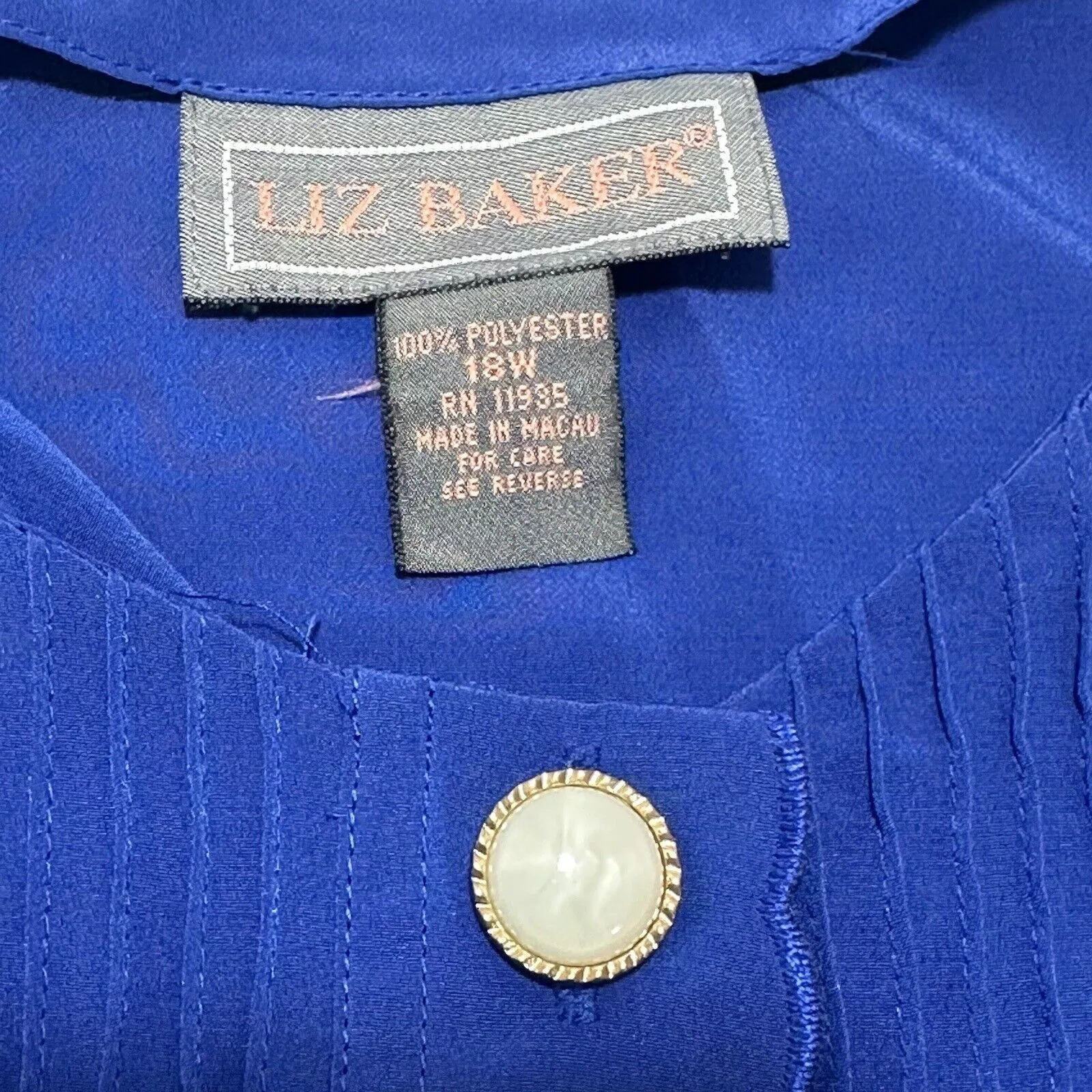 Other Blouses Other Liz Baker 18W Lightweight Button Down Blouse Royal Blue