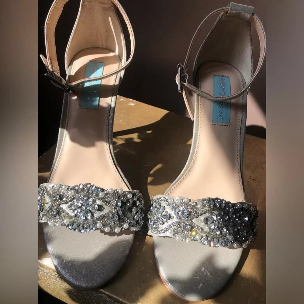 Designer Heels Designer Strap heels pumps. Silver with pearls and stones.