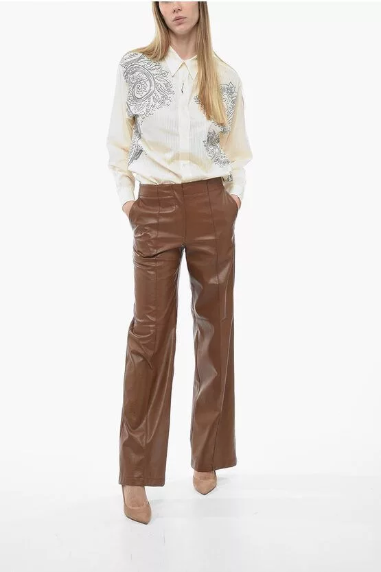 MSGM Pants MSGM og1mm0724 Straight Fit Leather Pants in Brown