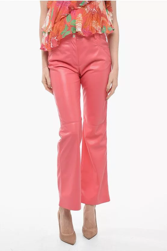 MSGM Pants MSGM og1mm0724 Straight Fit Eco Leather Pants in Pink