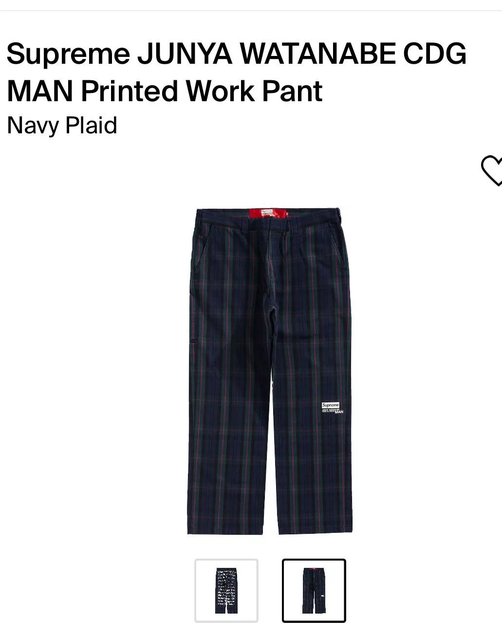 Junya Watanabe Casual Pants Junya Watanabe × Supreme SUPREME X JUNYA NAVY FLANNEL PRINT PANTS SZ 36 Blue