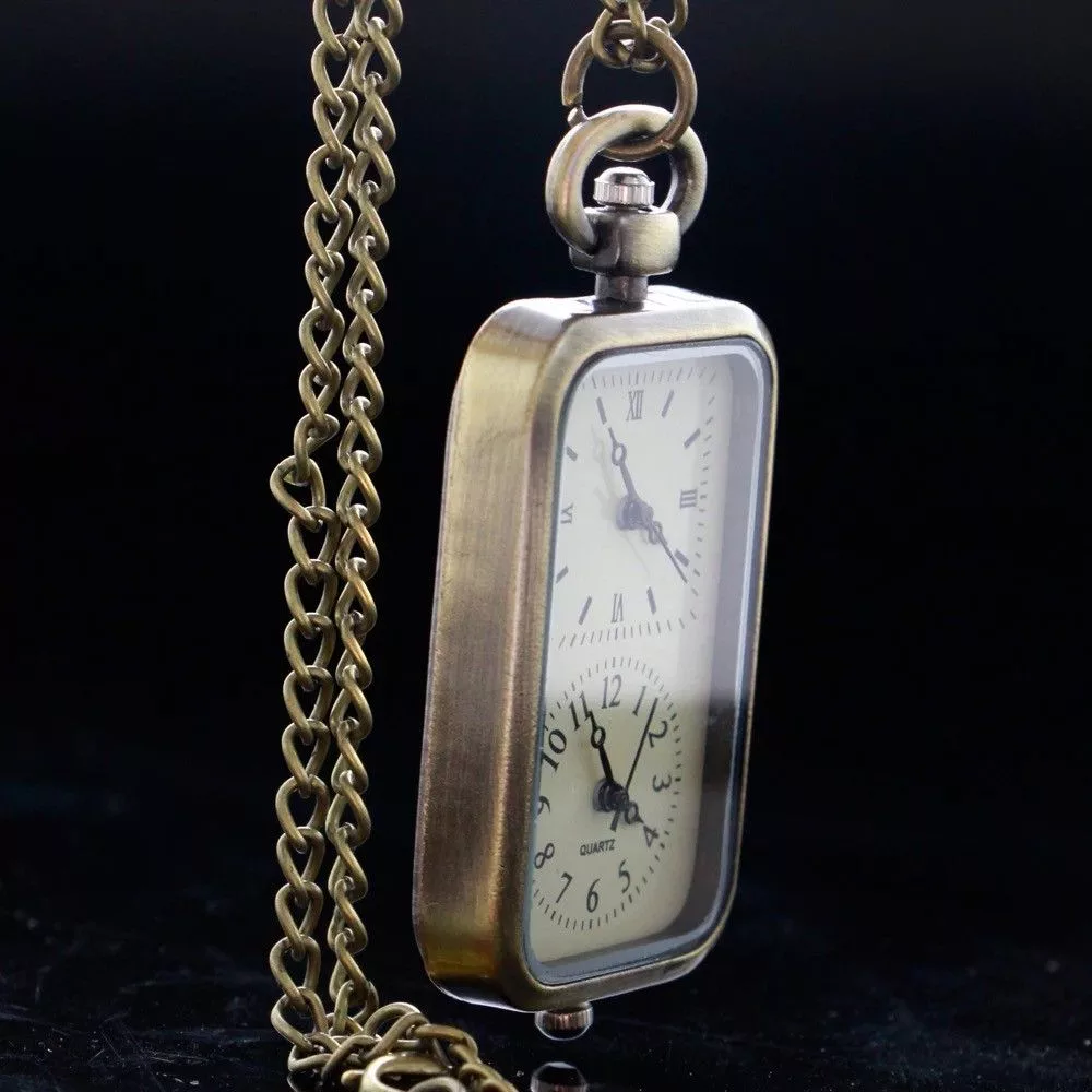 Other Miscellaneous Other Rectangular Design Pocket Watch Pendant Chain Silver