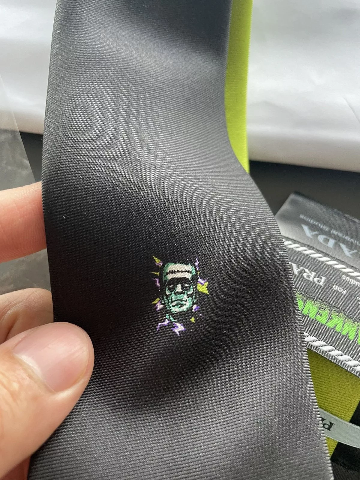 Prada Ties Pocketsquares Prada × Universal Studios Limited Edition Prada x Universal Frankenstein Pure Silk Tie Black