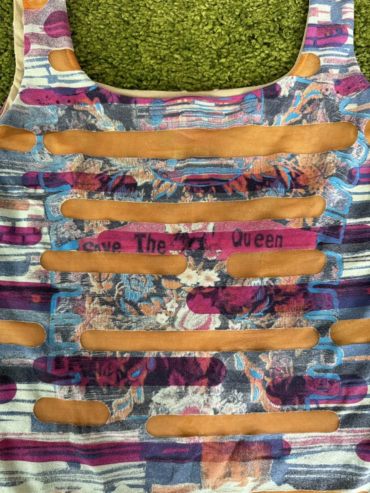 Vintage Tank Tops Save the Queen Y2K vintage patchwork mesh tank top Multi