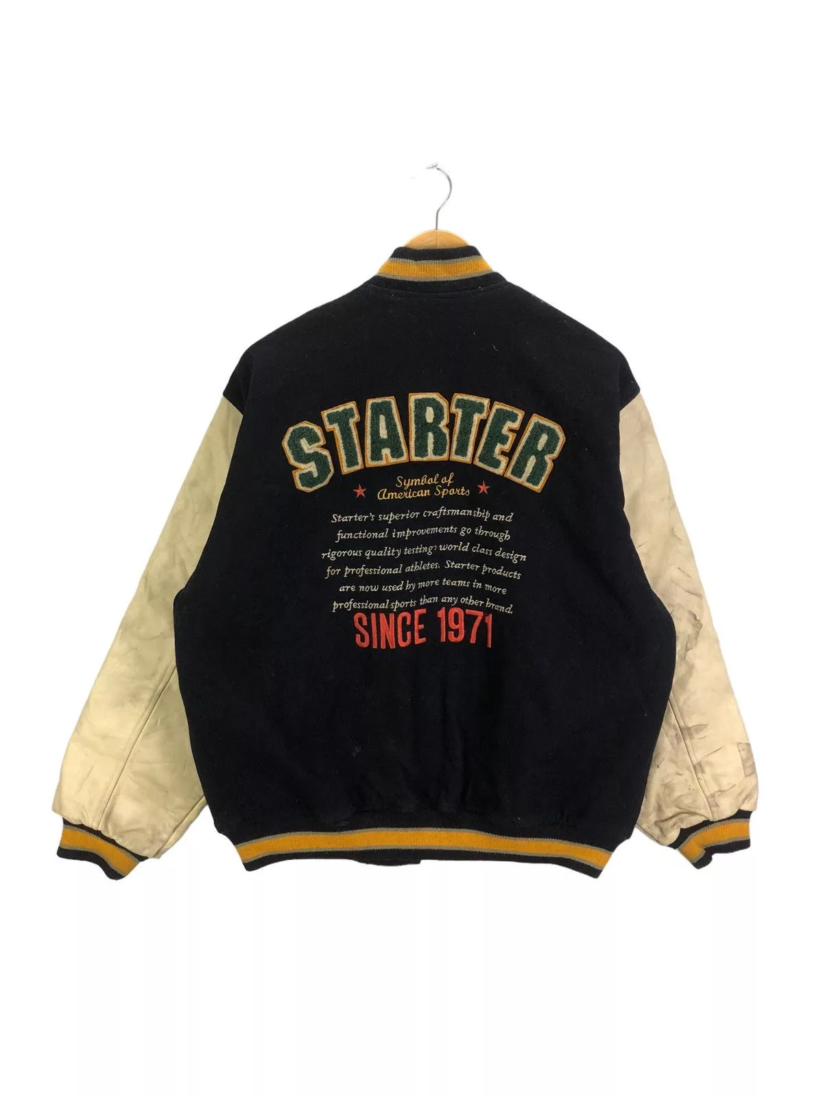 Starter Bombers Starter × Vintage Vintage Varsity Jacket Starter Spell out Embroidery Leather Blue