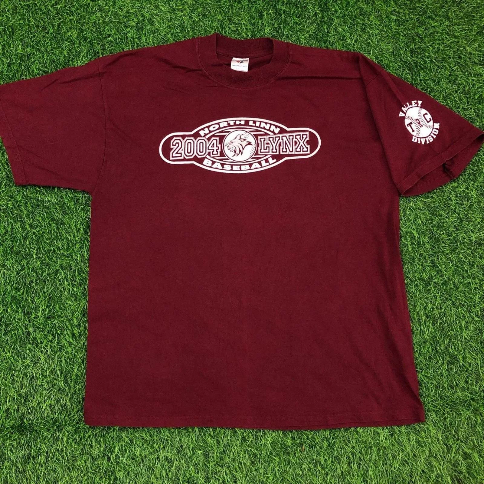 Jerzees Short Sleeve T Shirts Jerzees Vintage 2004 North Linn Tri Rivers Baseball Graphic Tee Red