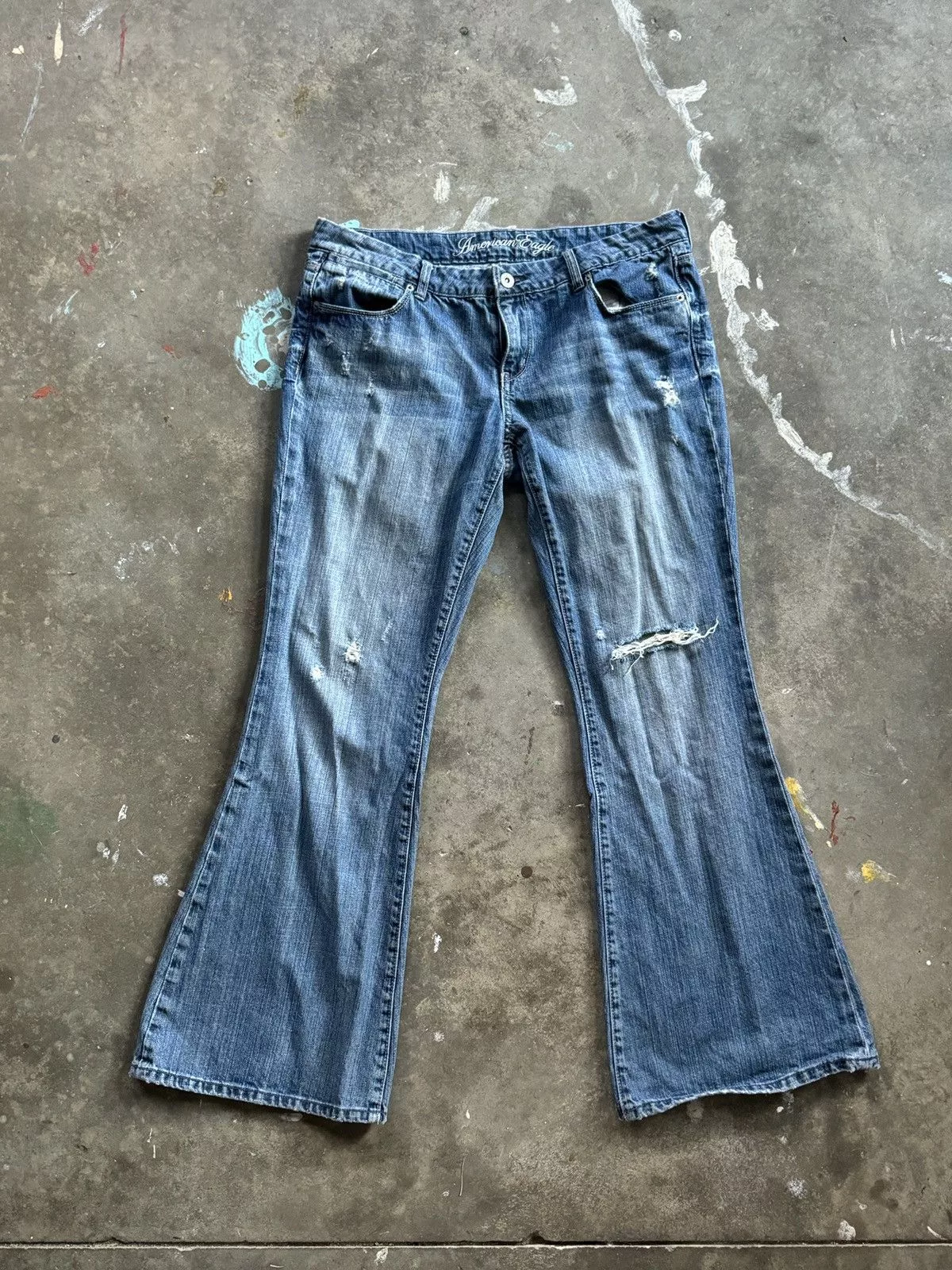 American Eagle Outfitters Jeans American Eagle Outfitters Vintage Y2K Distressed American Eagle Flared Bootcut Jeans Blue