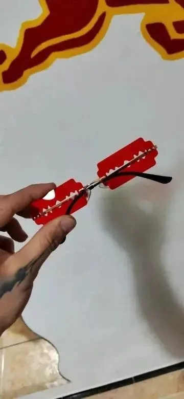 Electric Visual Sunglasses Electric Visual Rimless Razor Blade Rectangle Sunglasses Red Vintage