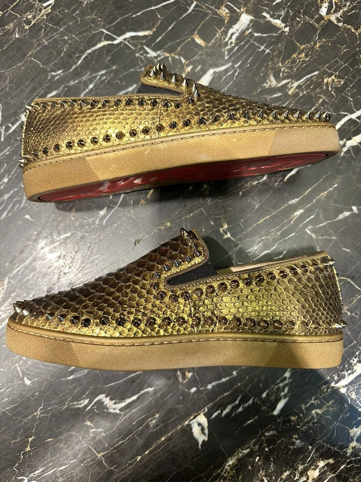 Christian Louboutin Slip Ons Christian Louboutin Gold Slip Ons