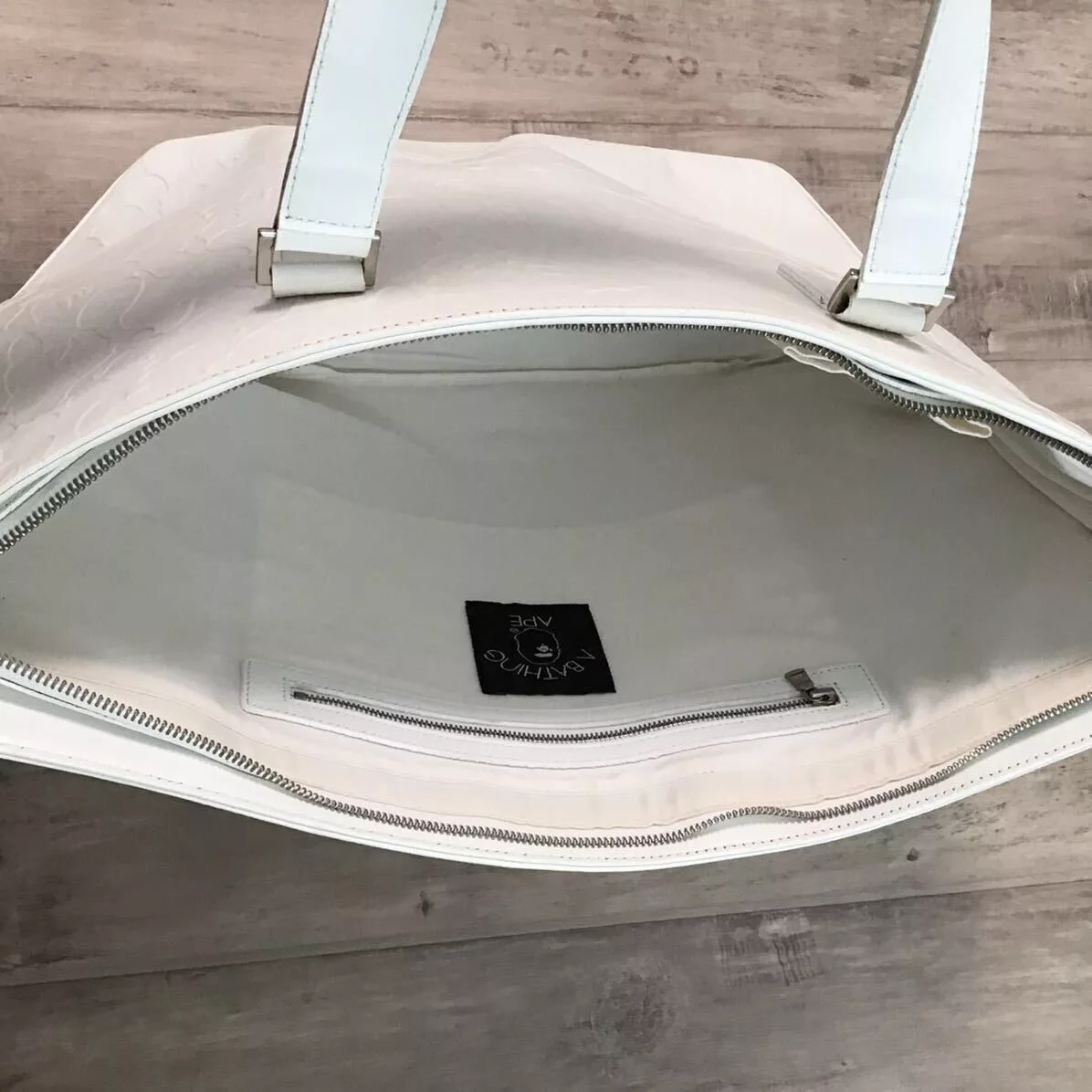 Bape Bags Luggage Bape × Nigo BAPE camo Embossed Leather Shoulder Tote Bag a bathing ape White