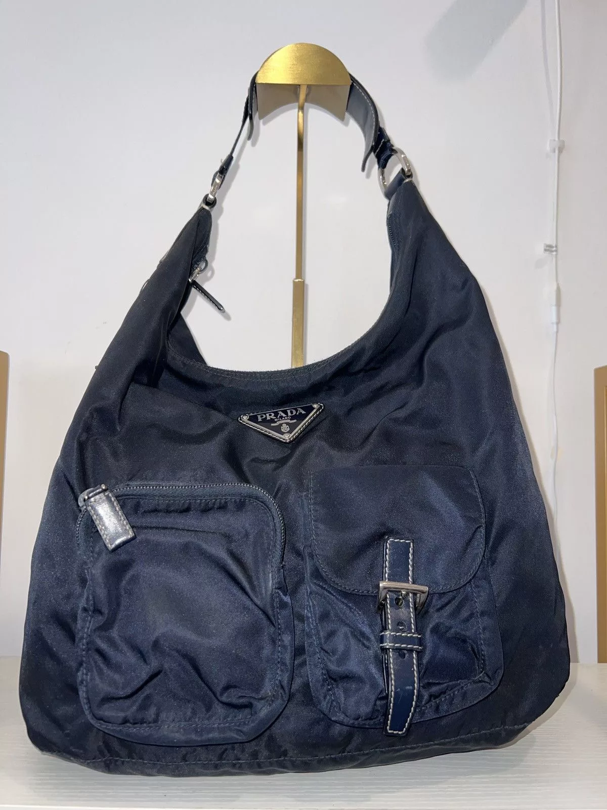 Prada Shoulder Bags PRADA Tessuto Nylon Hobo Navy Blue Shoulder Bag Handbag