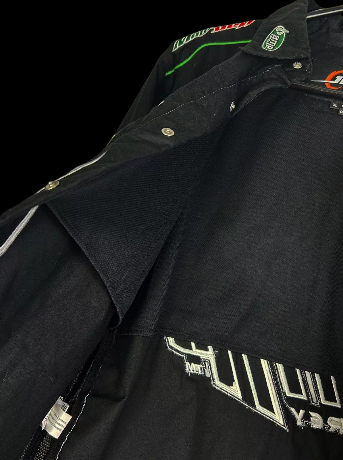 NASCAR Shirts Button Ups NASCAR Dale Earnhardt JR Embroidered Mtn Dew AMP Energy Pit Crew Black Workwear