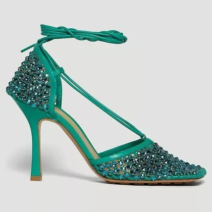 Bottega Veneta Heels Bottega Veneta Crystal Mesh Sandals in turquoise Green