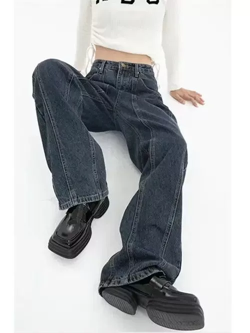 Individualized Shirts Jeans Individualized Shirts High Waist Vintage Straight Baggy Denim Pants Black Avant-Garde