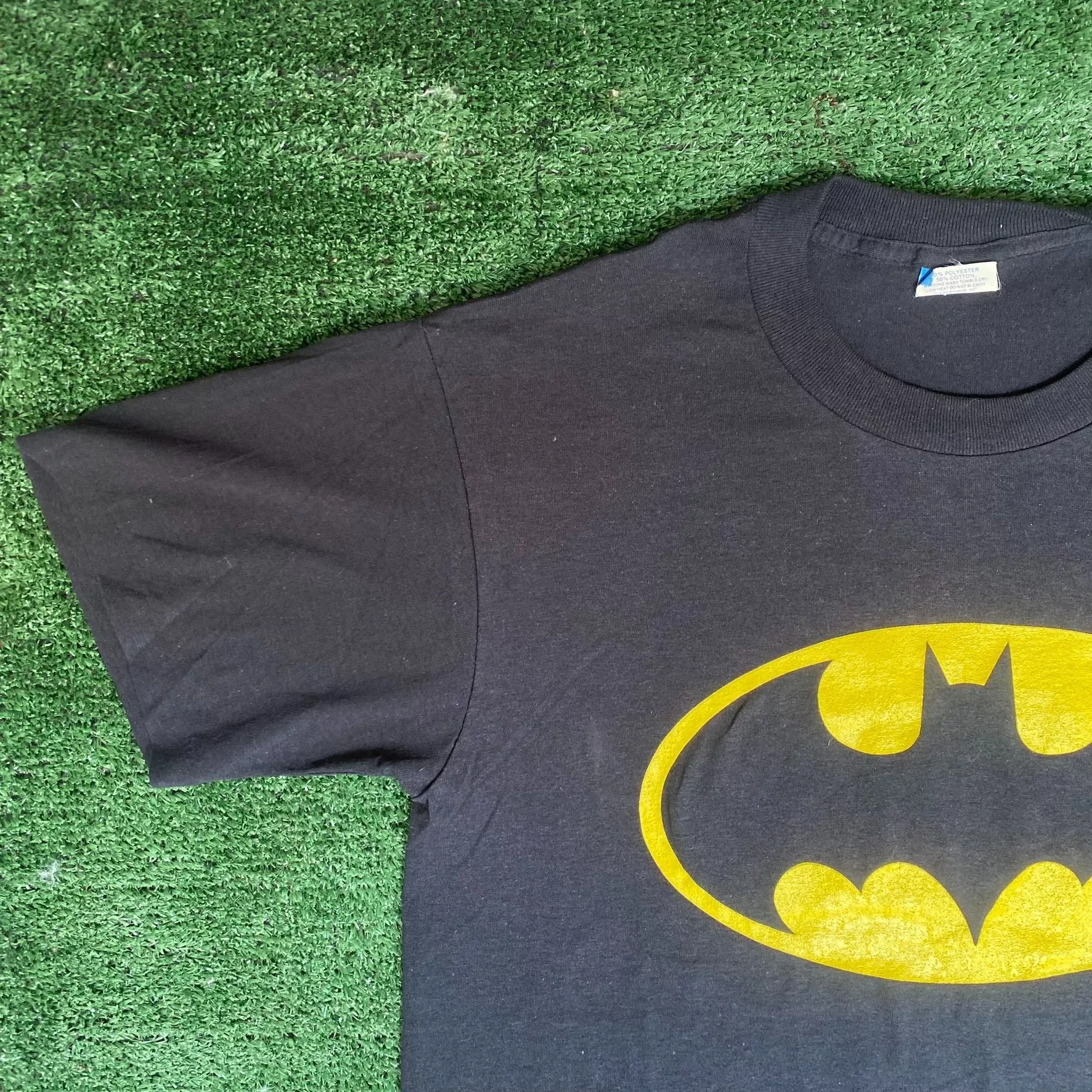 DC Comics Short Sleeve T Shirts Vintage 80s Batman Logo Shirt Single Stitch DC Comics Tee Black
