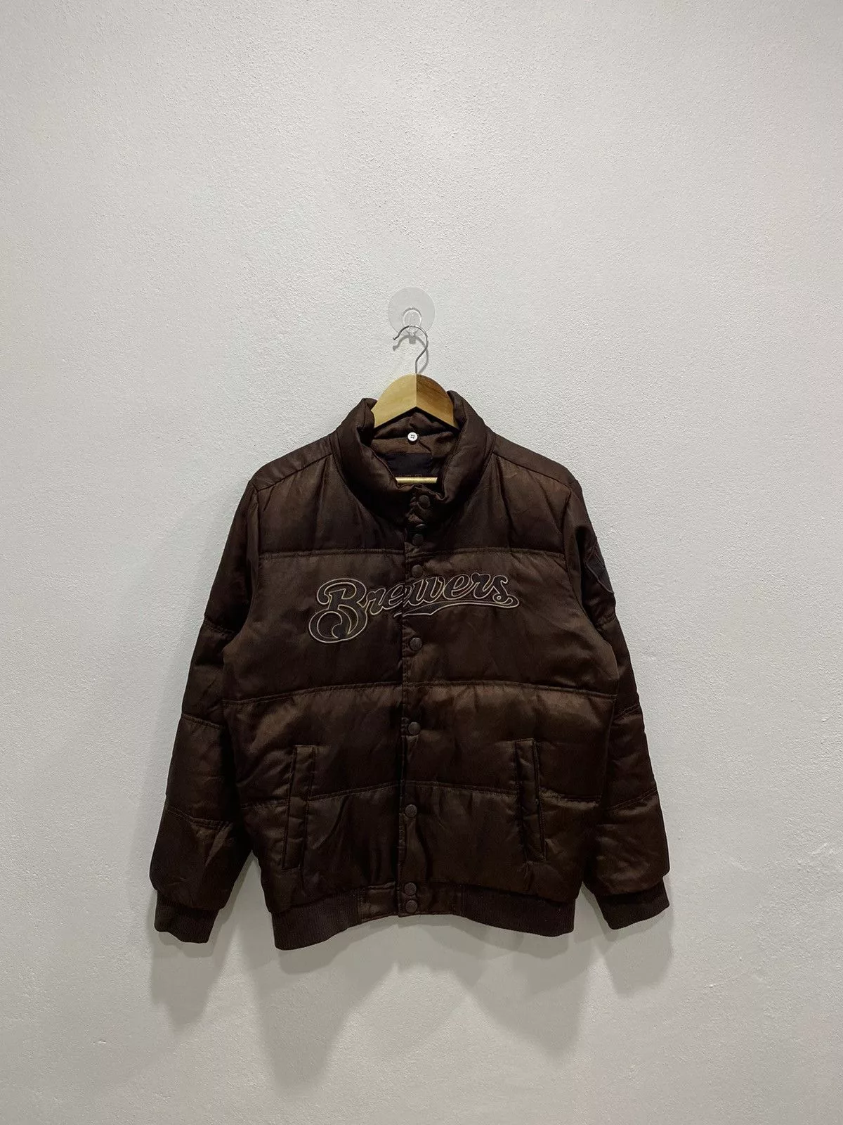 MLB Light Jackets 🚨FINAL DROP🚨 MLB BREWERS PUFFER DOWN QUILTED JACKET Brown Vintage