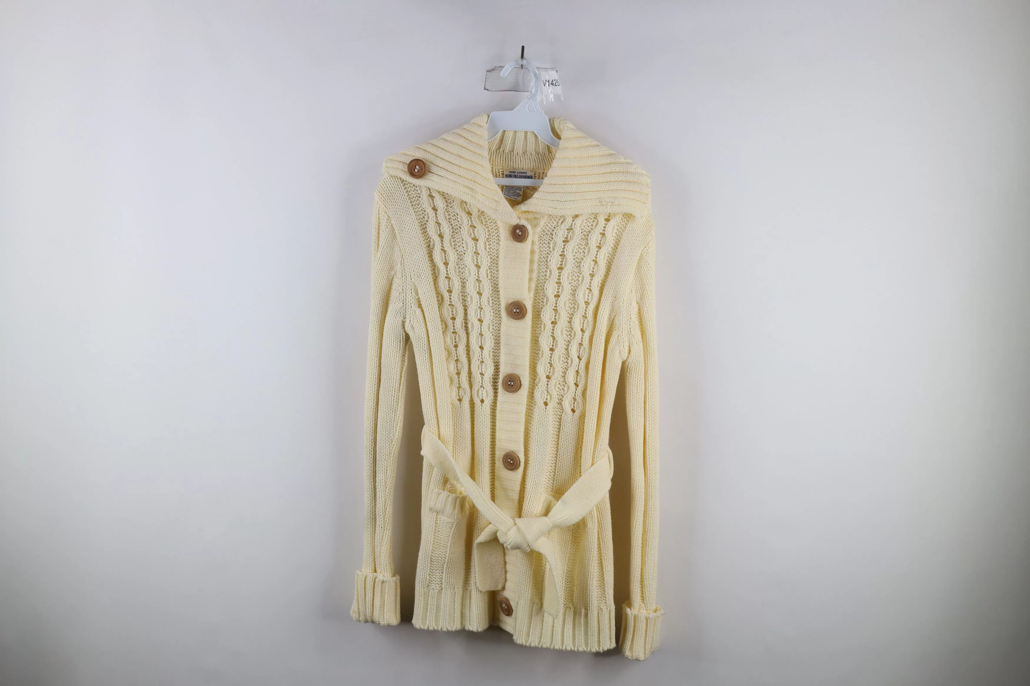 Vintage Sweaters Deadstock Vintage 70s Cable Knit Fisherman Cardigan Sweater Beige
