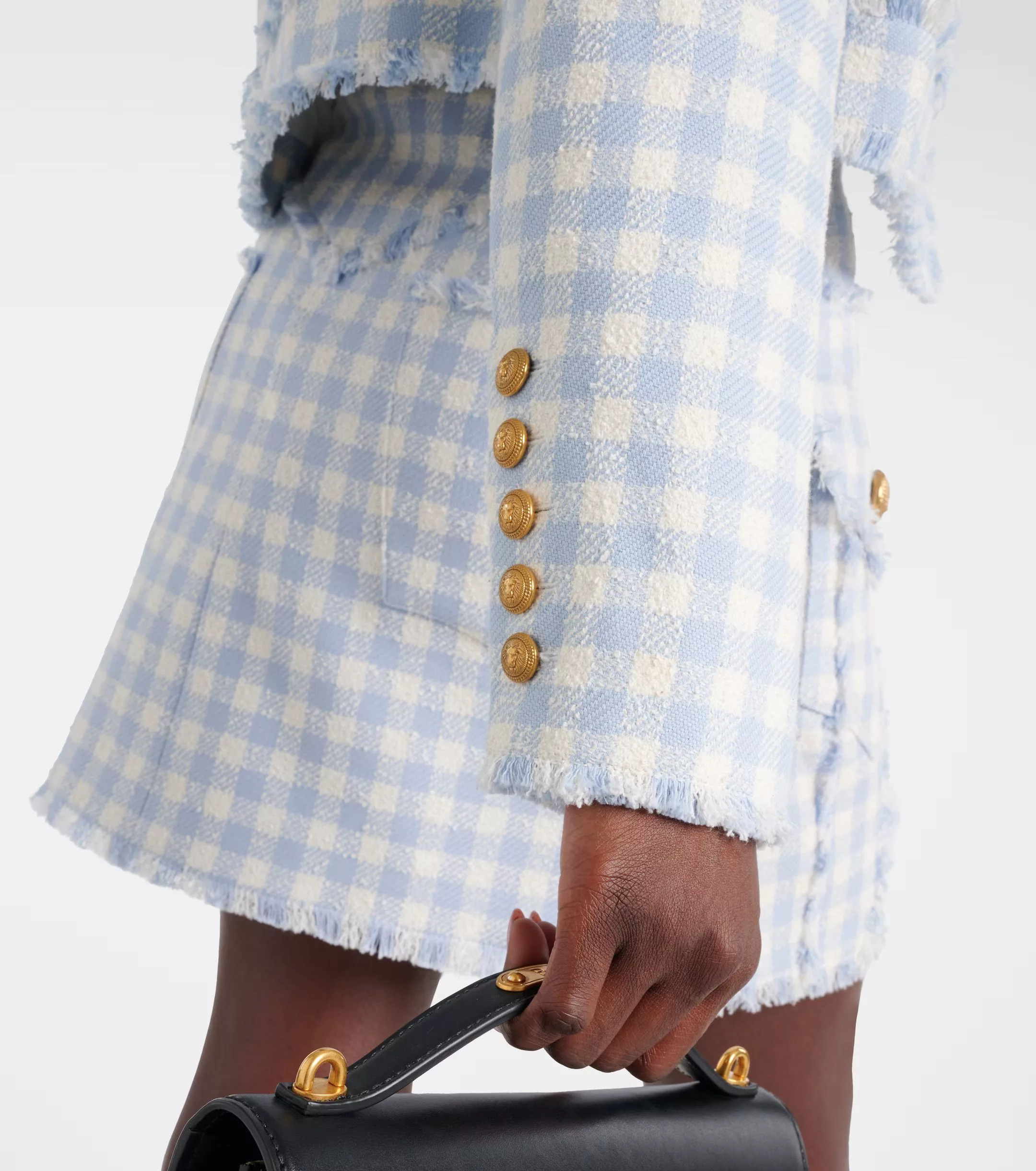 Balmain Jackets Balmain o1w1db10624 Collarless Vichy Jacket in White